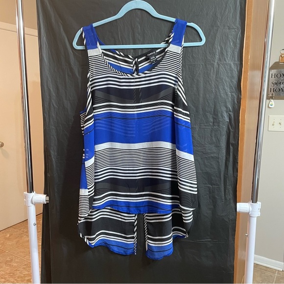 Torrid 0 Vibrant Striped Peek-A-Boo Back Tank Top Sheer Asymmetrical**READ** - Picture 1 of 7